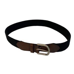 Braided Woven Fabric Belt with Faux Leather Tab and Metal Buckle Unisex Size 32